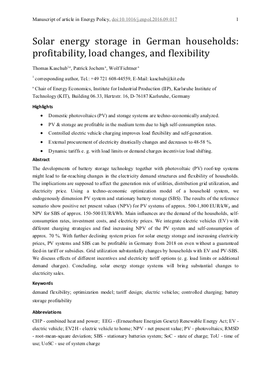 Solar Energy Storage In German Households Profitability Load