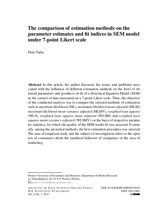 The Comparison Of Estimation Methods On The Parameter Estimates And Fit Indices In Sem Model Under 7 Point Likert Scale