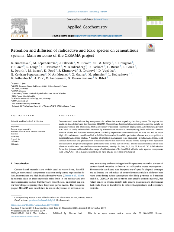 Retention And Diffusion Of Radioactive And Toxic Species On Ce