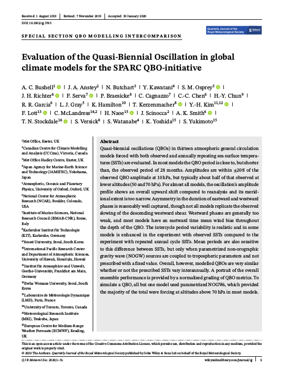 Evaluation Of The Quasi Biennial Oscillation In Global Climate