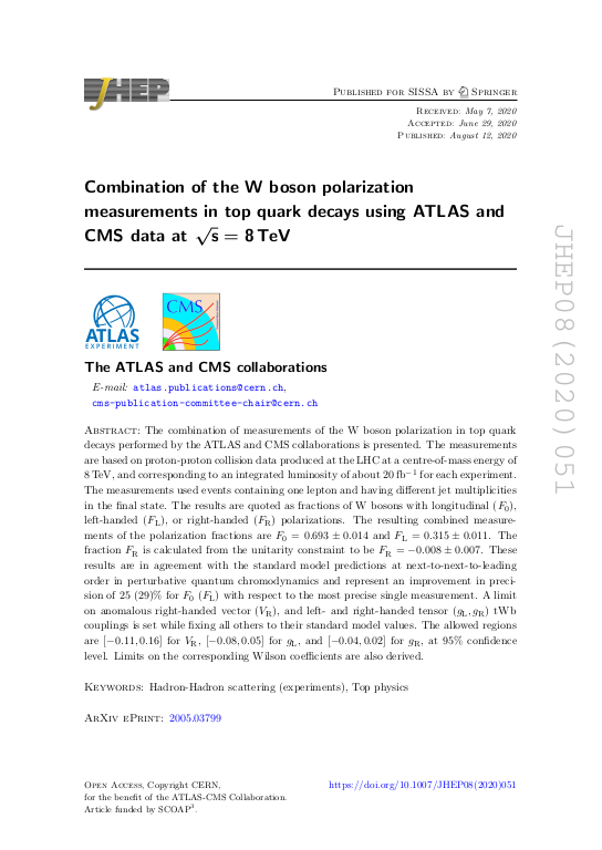 Combination Of The W Boson Polarization Measurements In Top Qu
