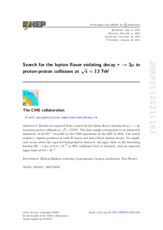 Search For The Lepton Flavor Violating Decay T 3m In Proton