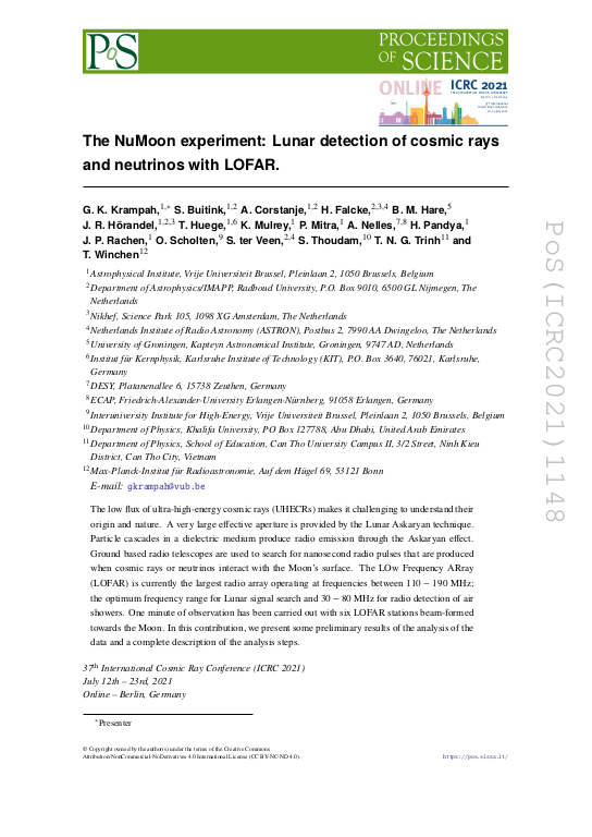 The NuMoon Experiment Lunar Detection of Cosmic Rays and Neut...