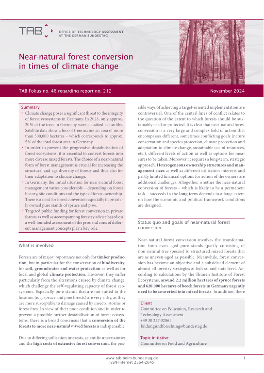 Cover TAB-Fokus no. 46 Near-natural forest conversion in times of climate change