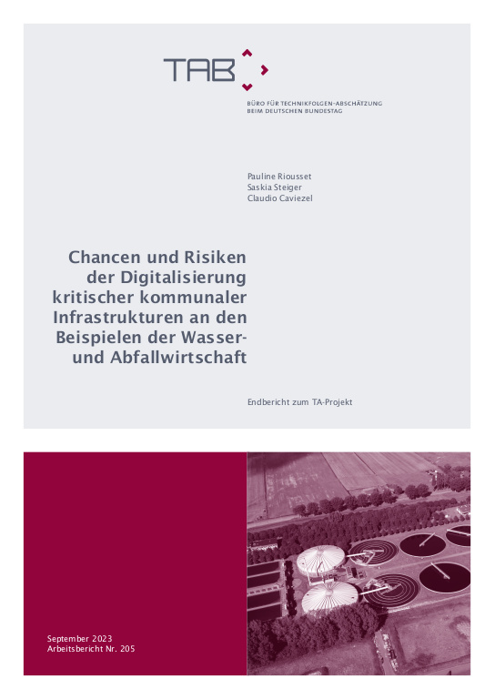 Cover: TAB-Arbeitsbericht 205: Chancen und Risiken der Digitalisierung kritischer kommunaler Infrastrukturen an den Beispielen der Wasser- und Abfallwirtschaft